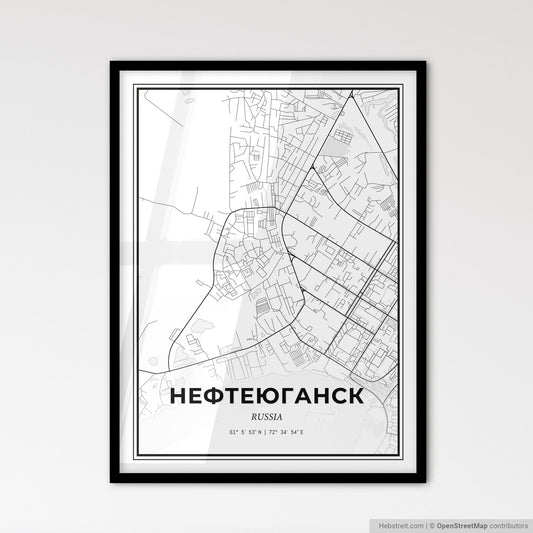 Nefteyugansk Russia - Scandinavian Style City Map for Modern Home Decor