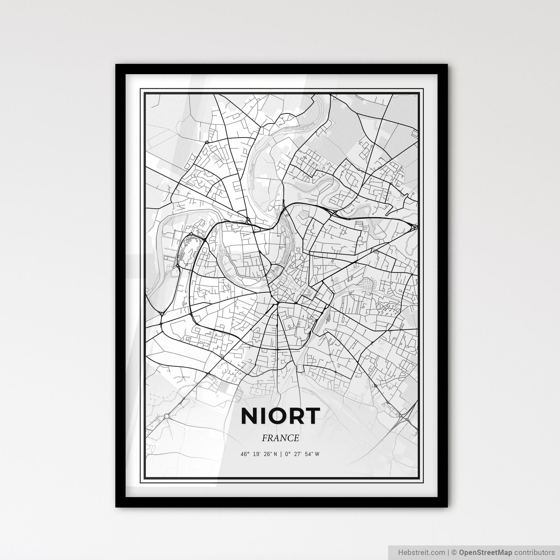 Niort France - Scandinavian Style City Map for Modern Home Decor