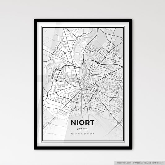 Niort France - Scandinavian Style City Map for Modern Home Decor