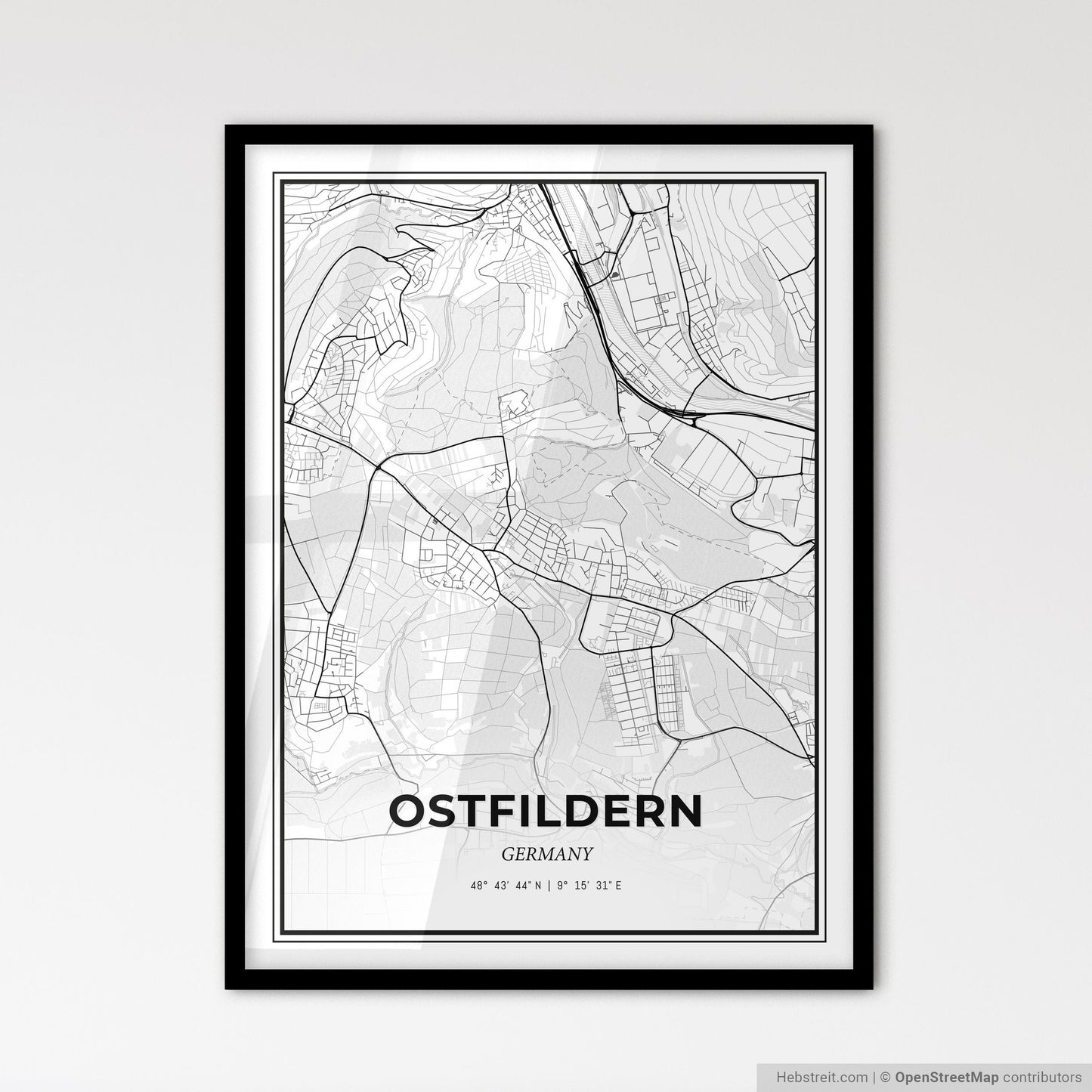Ostfildern Germany - Scandinavian Style City Map for Modern Home Decor