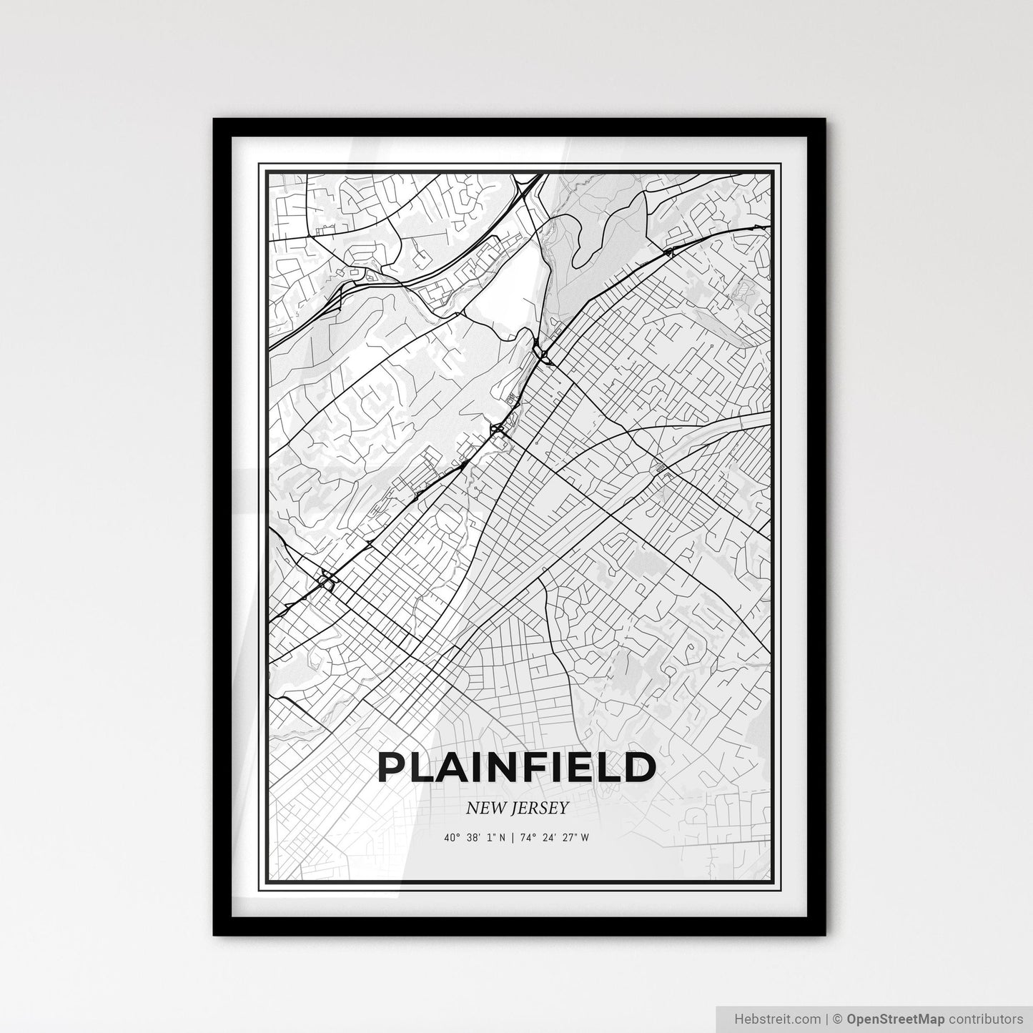 Plainfield New Jersey - Scandinavian Style City Map for Modern Home Decor