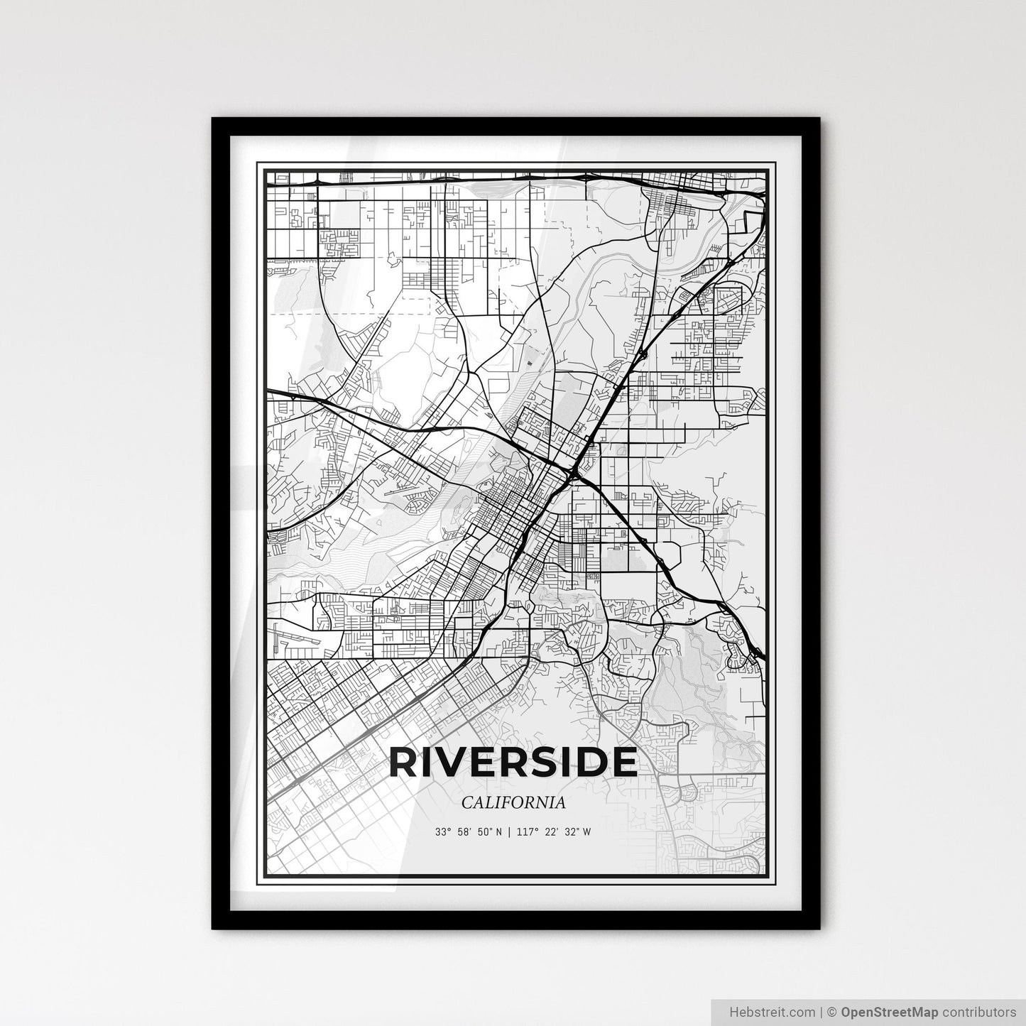 Riverside California - Scandinavian Style City Map for Modern Home Decor