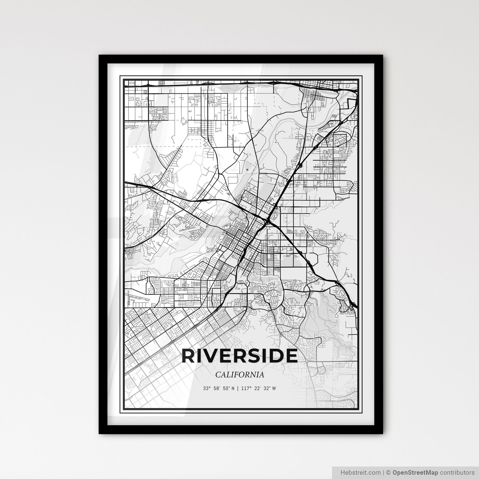 Riverside California - Scandinavian Style City Map for Modern Home Decor