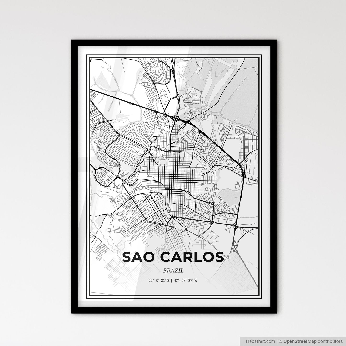 Sao Carlos Brazil - Scandinavian Style City Map for Modern Home Decor