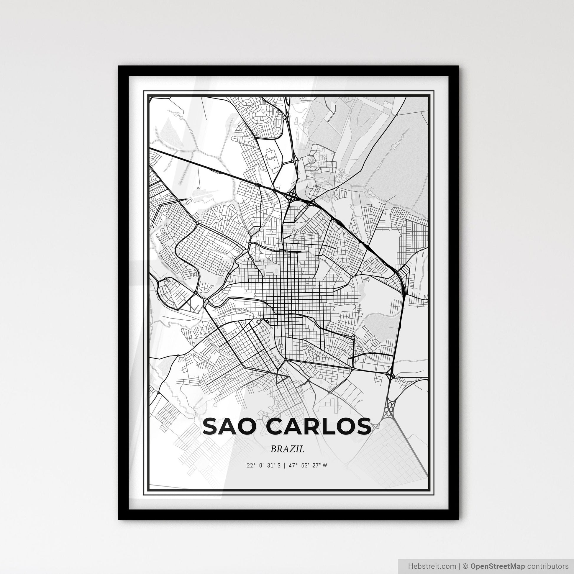 Sao Carlos Brazil - Scandinavian Style City Map for Modern Home Decor
