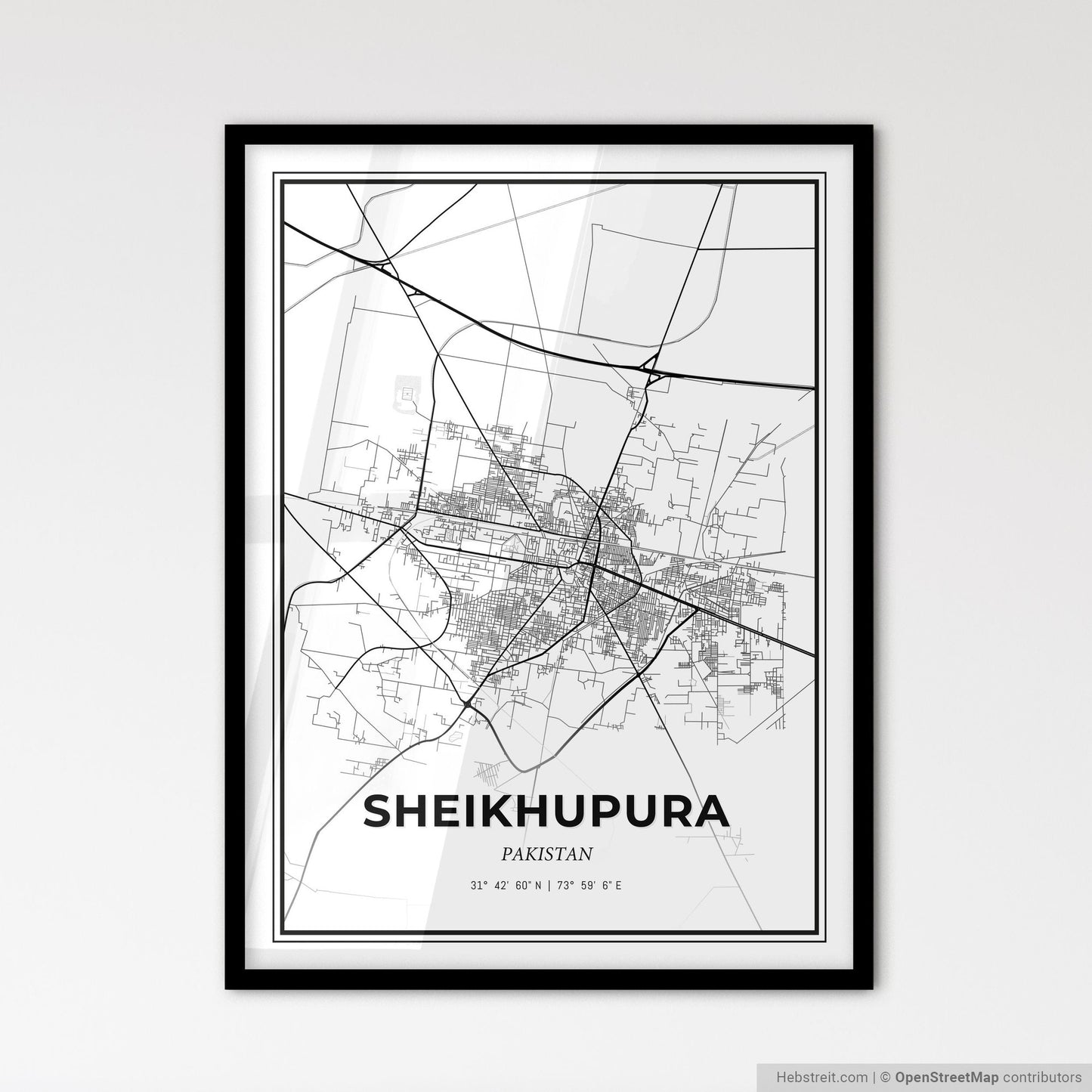 Sheikhupura Pakistan - Scandinavian Style City Map for Modern Home Decor