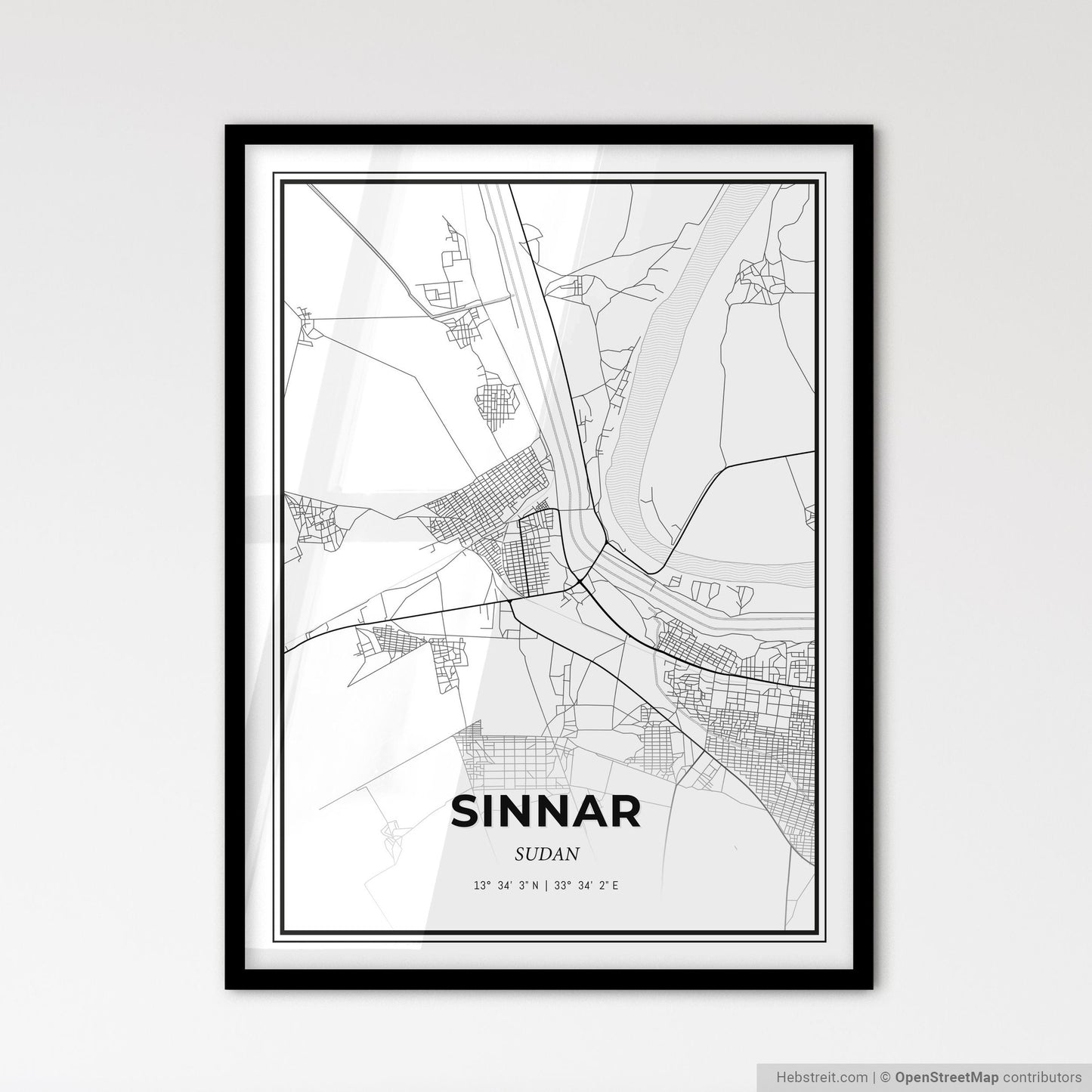 Sinnar Sudan - Scandinavian Style City Map for Modern Home Decor