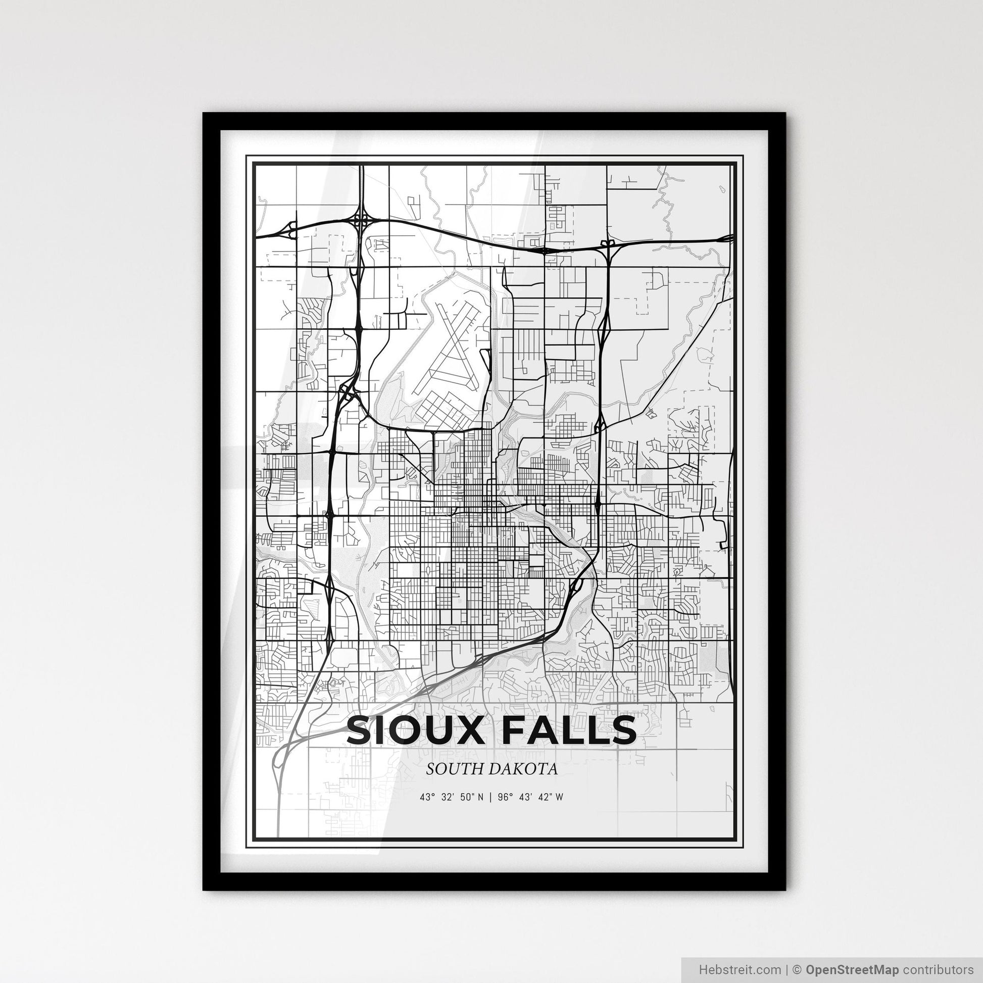 Sioux Falls South Dakota - Scandinavian Style City Map for Modern Home Decor