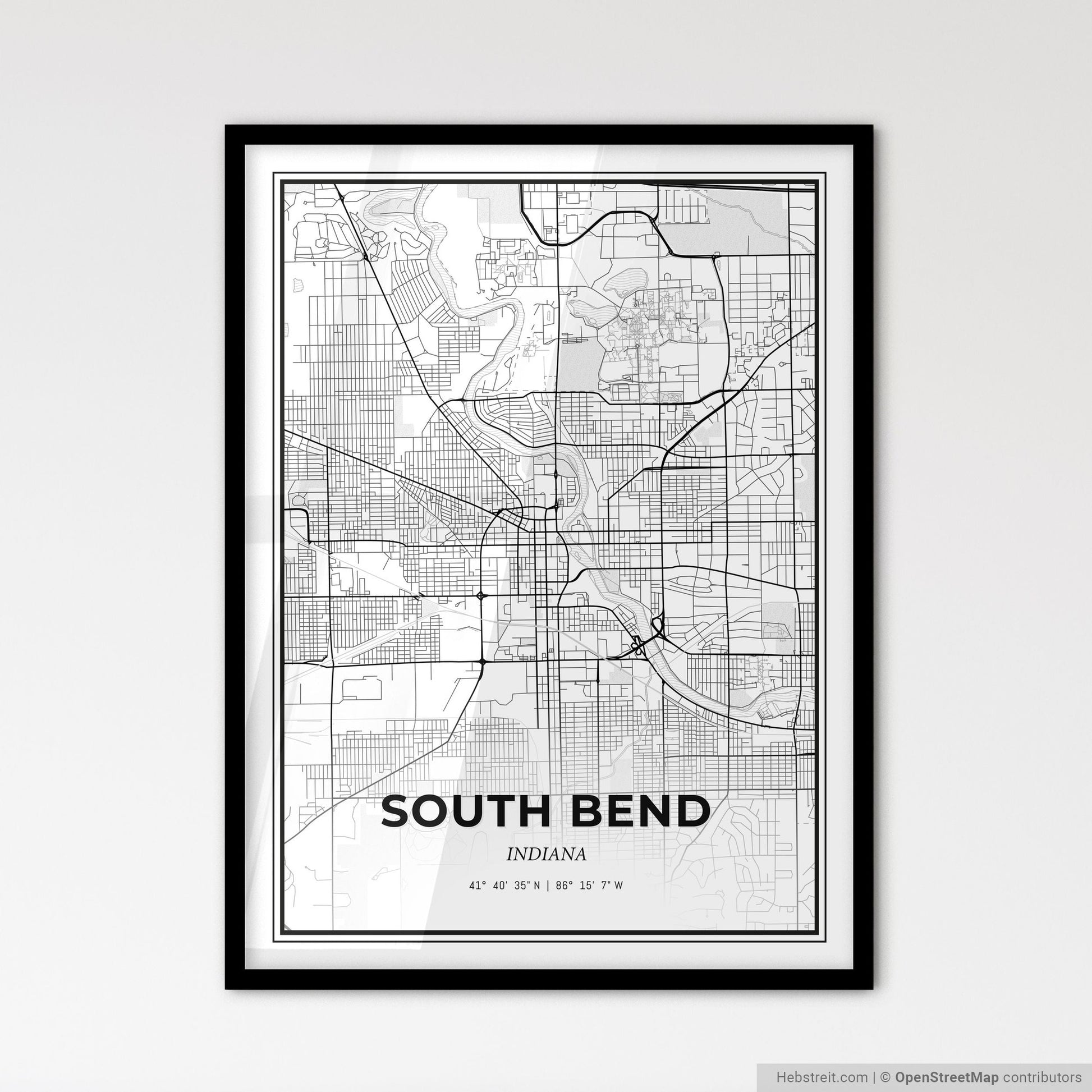 South Bend Indiana - Scandinavian Style City Map for Modern Home Decor