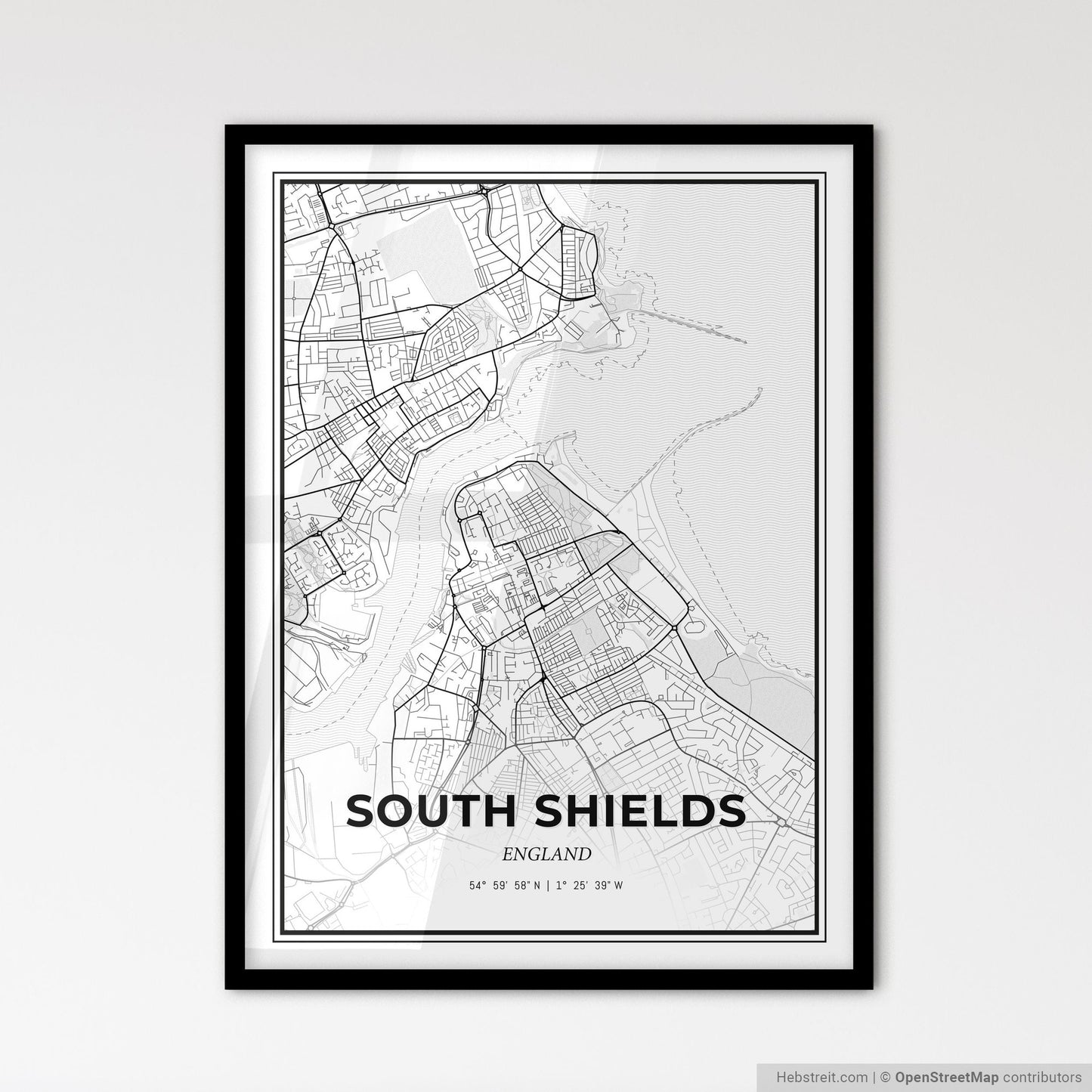 South Shields England - Scandinavian Style City Map for Modern Home Decor
