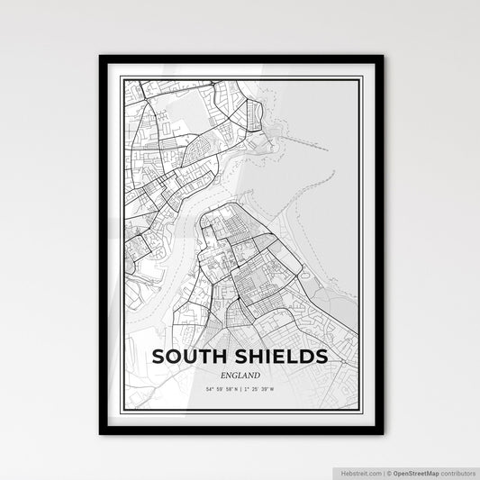 South Shields England - Scandinavian Style City Map for Modern Home Decor
