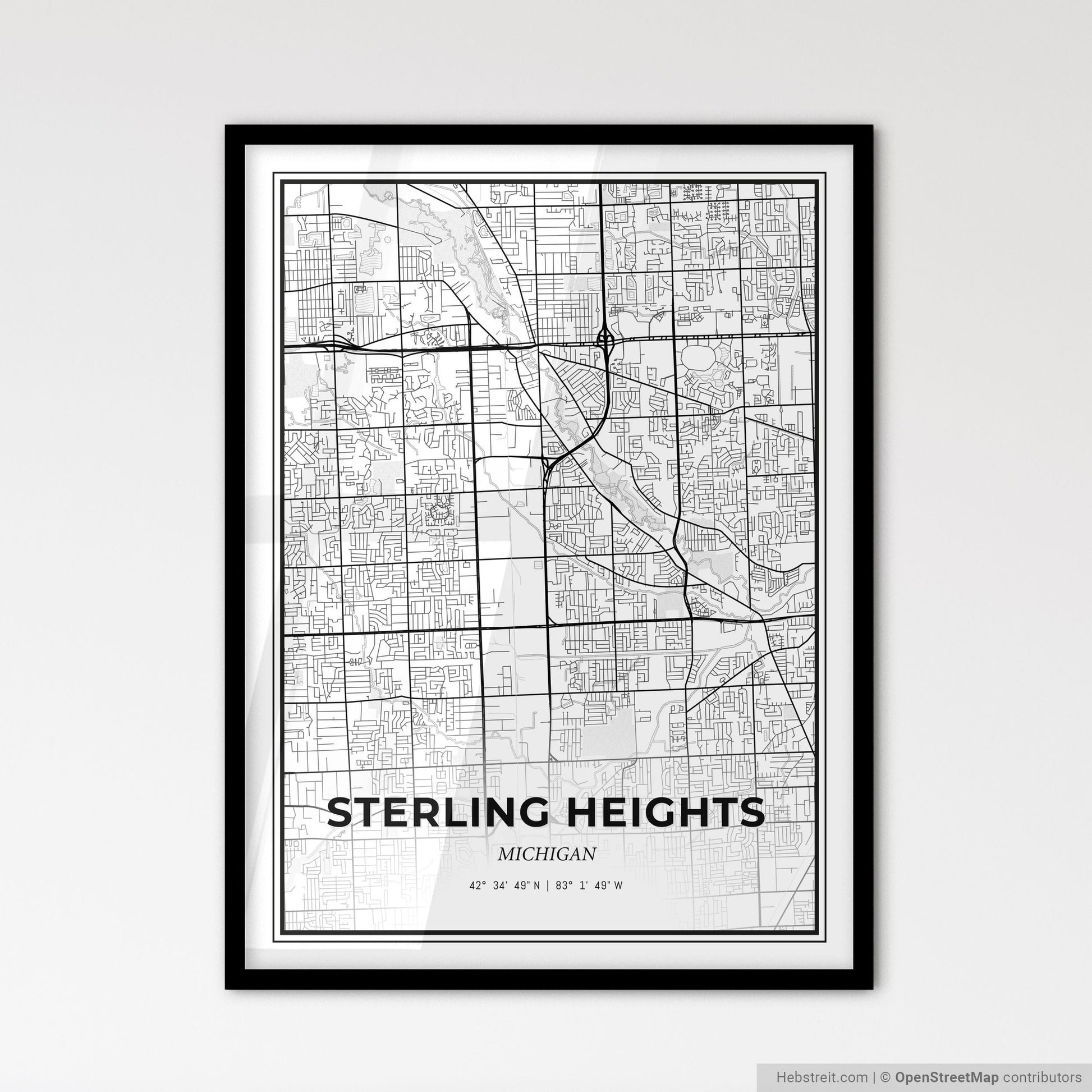 Sterling Heights Michigan - Scandinavian Style City Map for Modern Home Decor