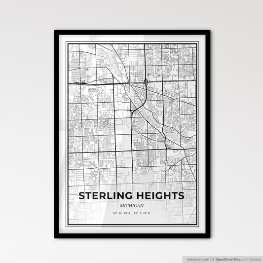 Sterling Heights Michigan - Scandinavian Style City Map for Modern Home Decor