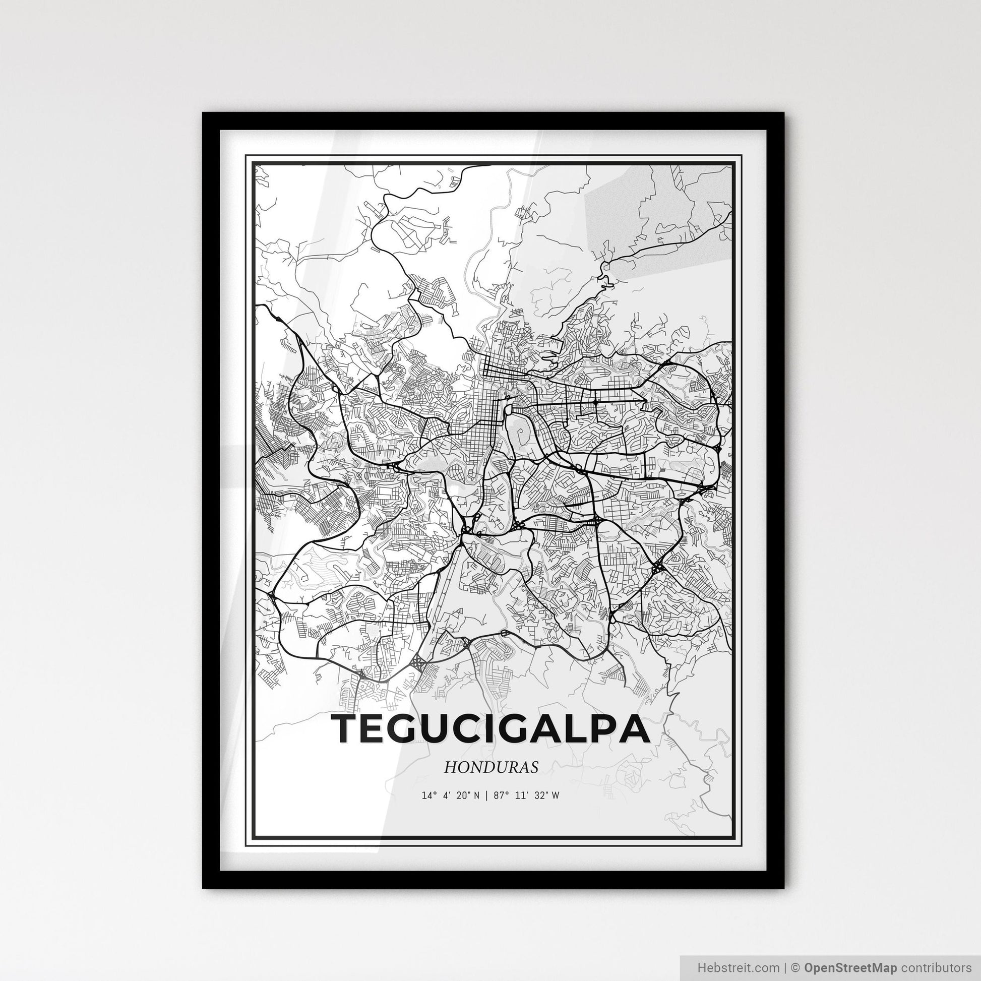 Tegucigalpa Honduras - Scandinavian Style City Map for Modern Home Decor