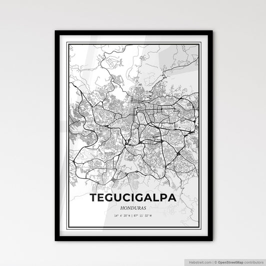 Tegucigalpa Honduras - Scandinavian Style City Map for Modern Home Decor