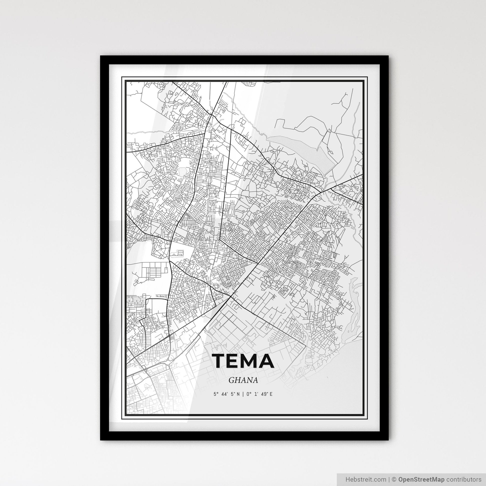 Tema Ghana - Scandinavian Style City Map for Modern Home Decor