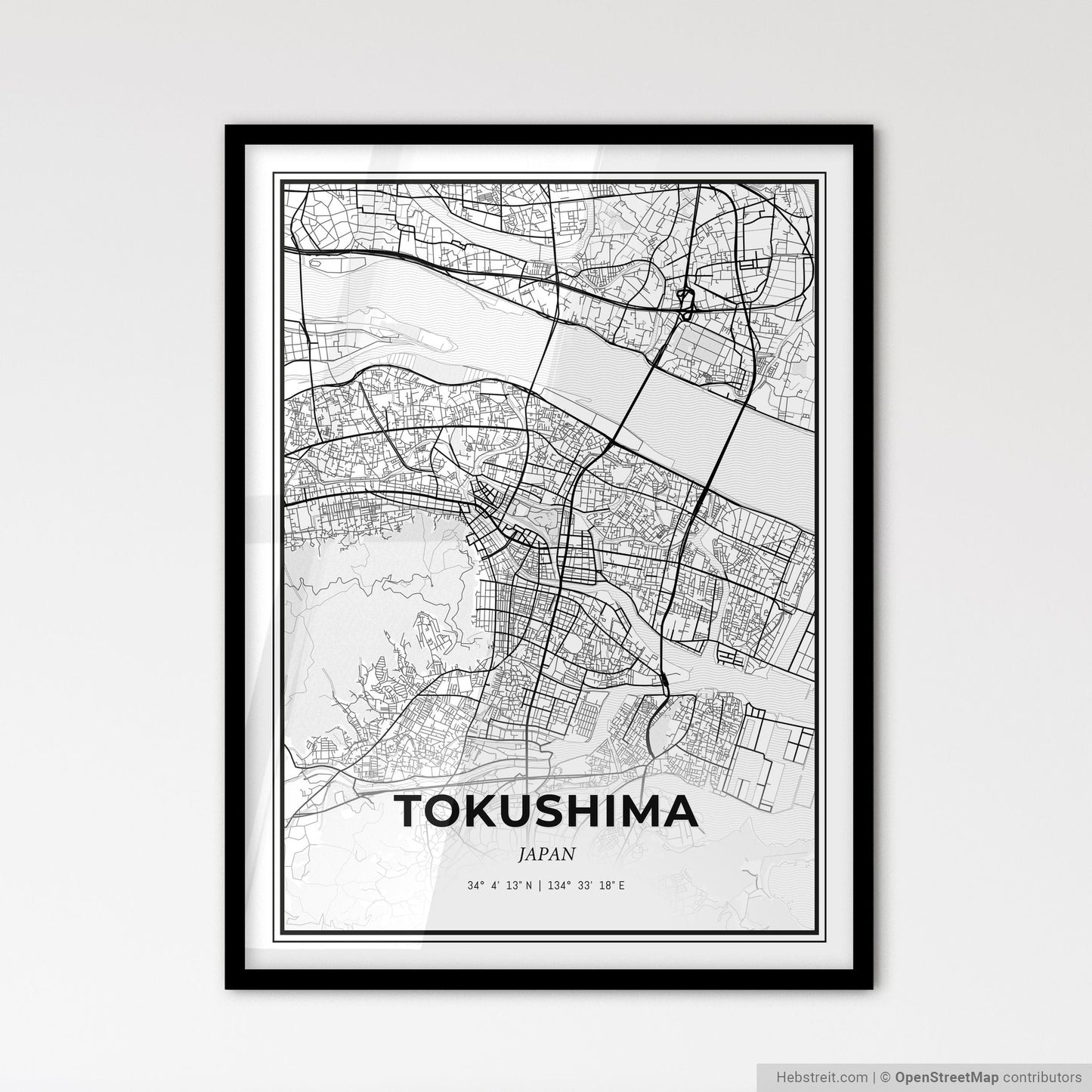 Tokushima Japan - Scandinavian Style City Map for Modern Home Decor