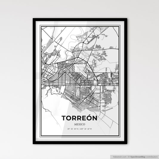 Torreón Mexico - Scandinavian Style City Map for Modern Home Decor
