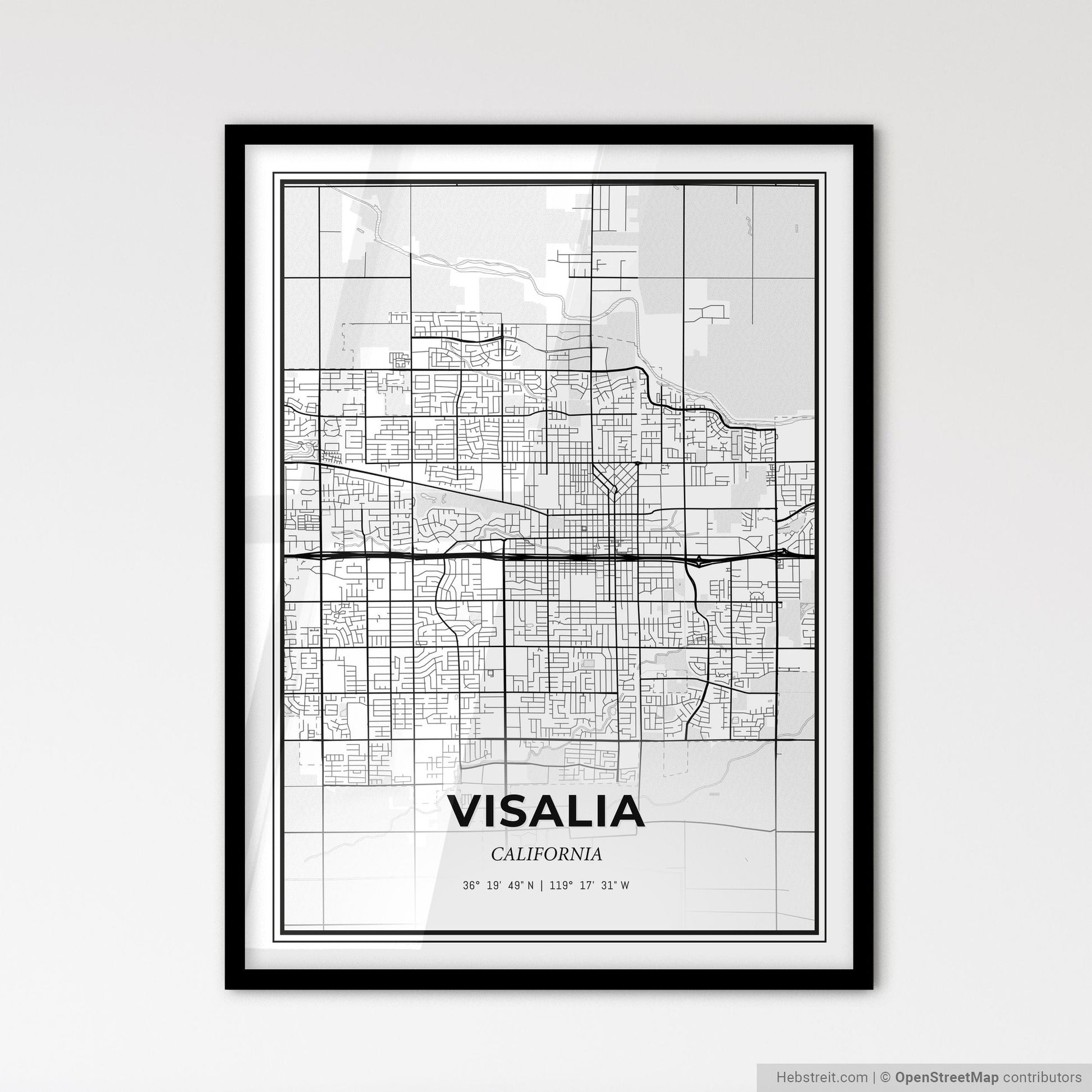 Visalia California - Scandinavian Style City Map for Modern Home Decor