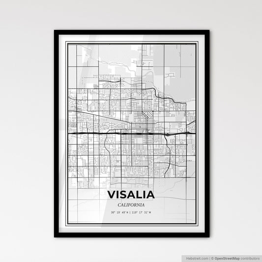 Visalia California - Scandinavian Style City Map for Modern Home Decor