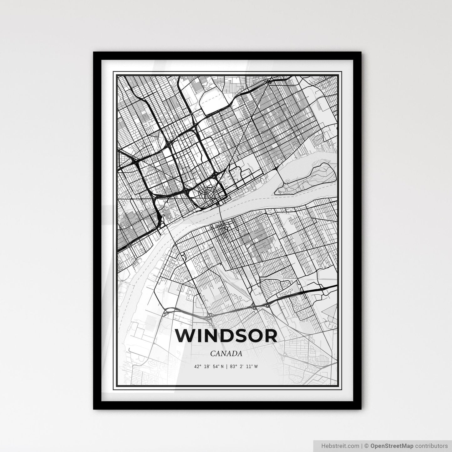 Windsor Canada - Scandinavian Style City Map for Modern Home Decor