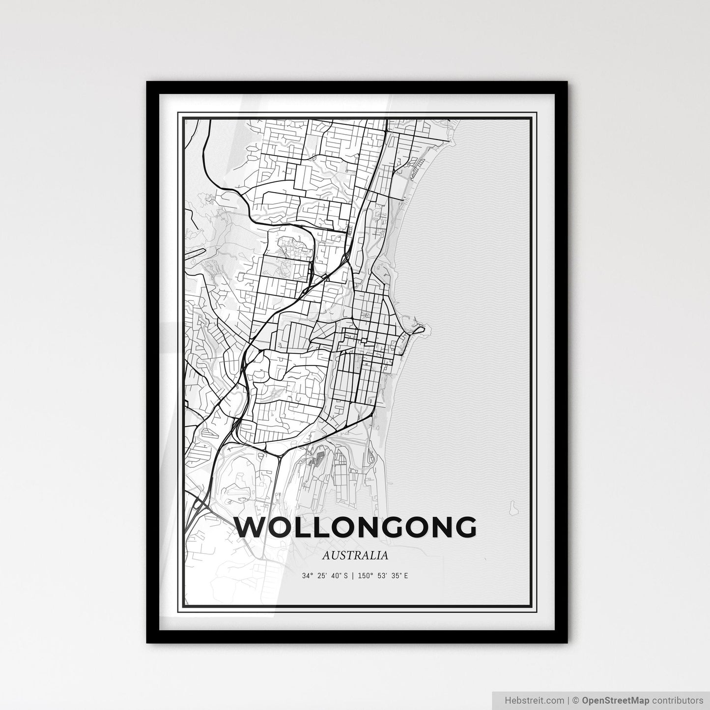 Wollongong Australia - Scandinavian Style City Map for Modern Home Decor