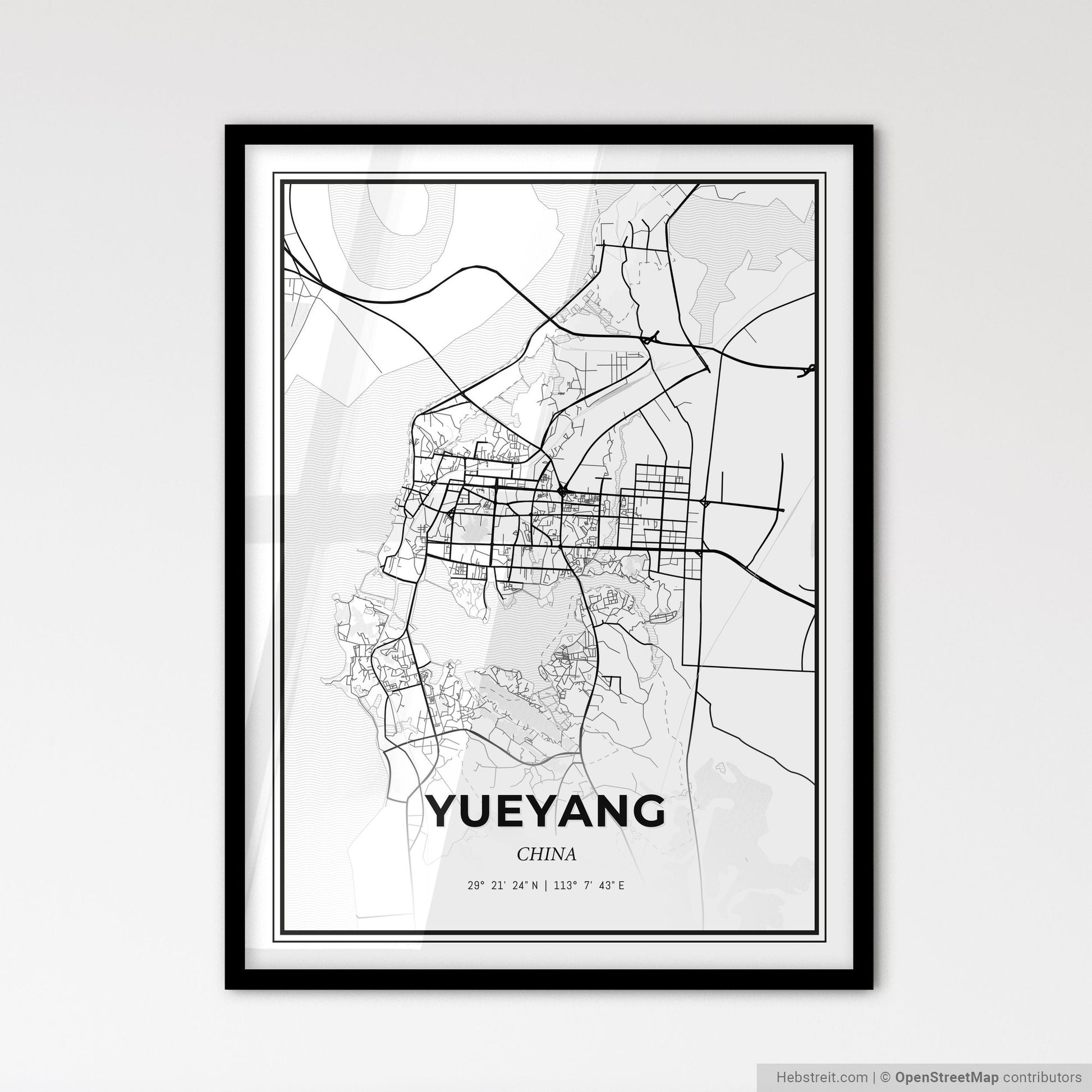 Yueyang China - Scandinavian Style City Map for Modern Home Decor