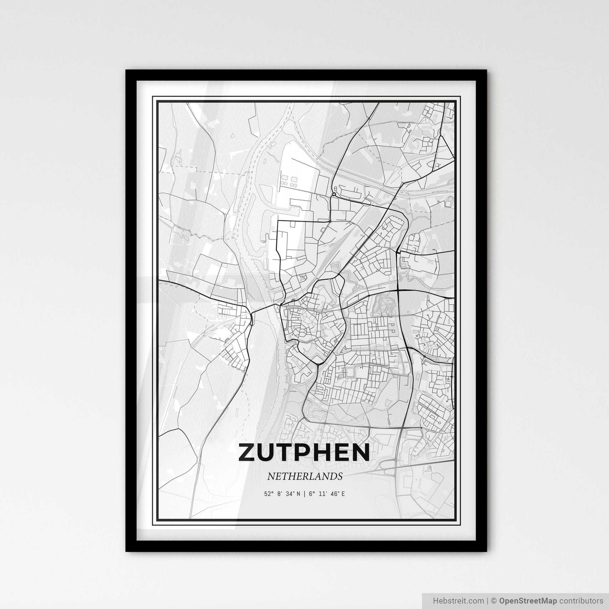 Zutphen Netherlands - Scandinavian Style City Map for Modern Home Decor