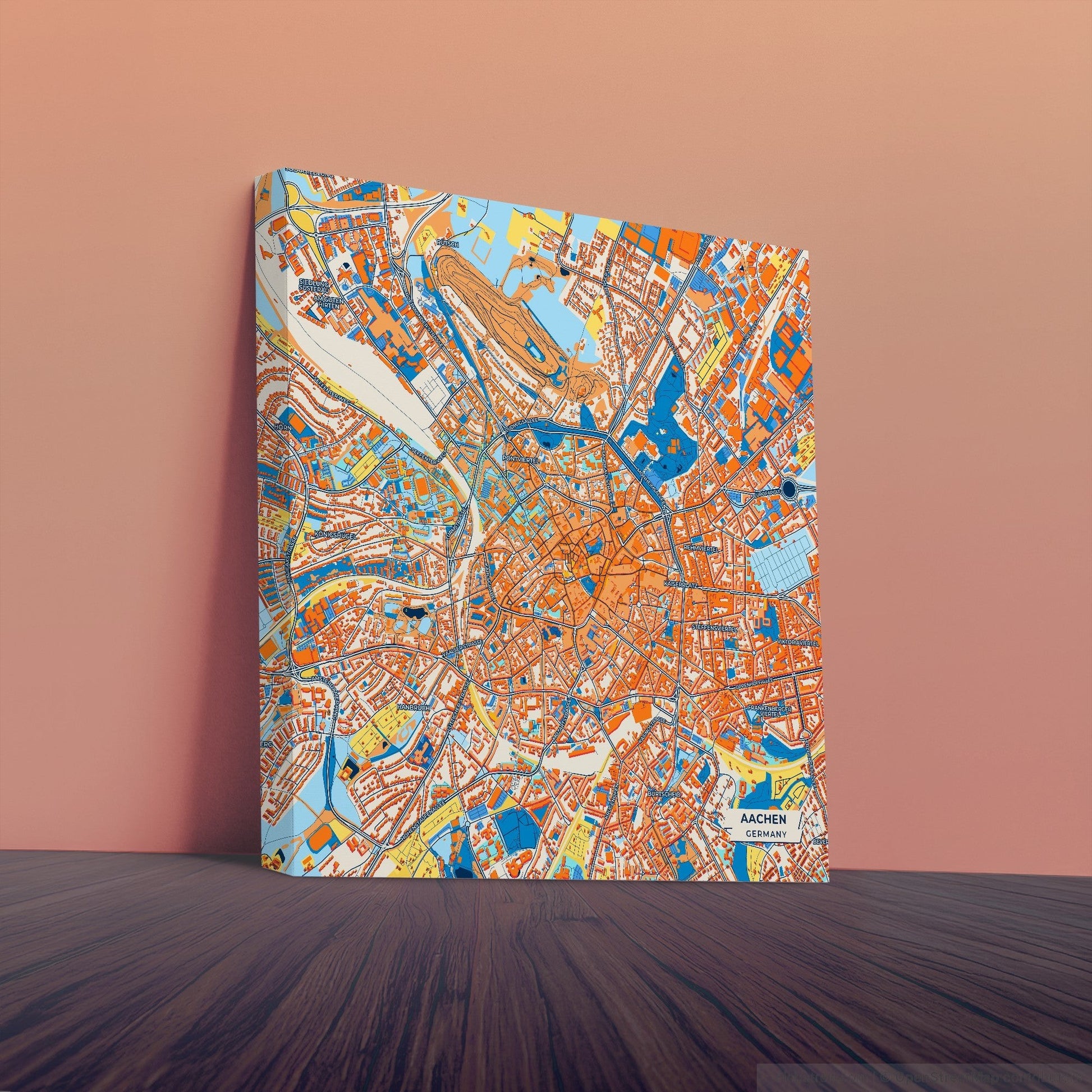 Aachen Germany Colorful City Map Canvas Print