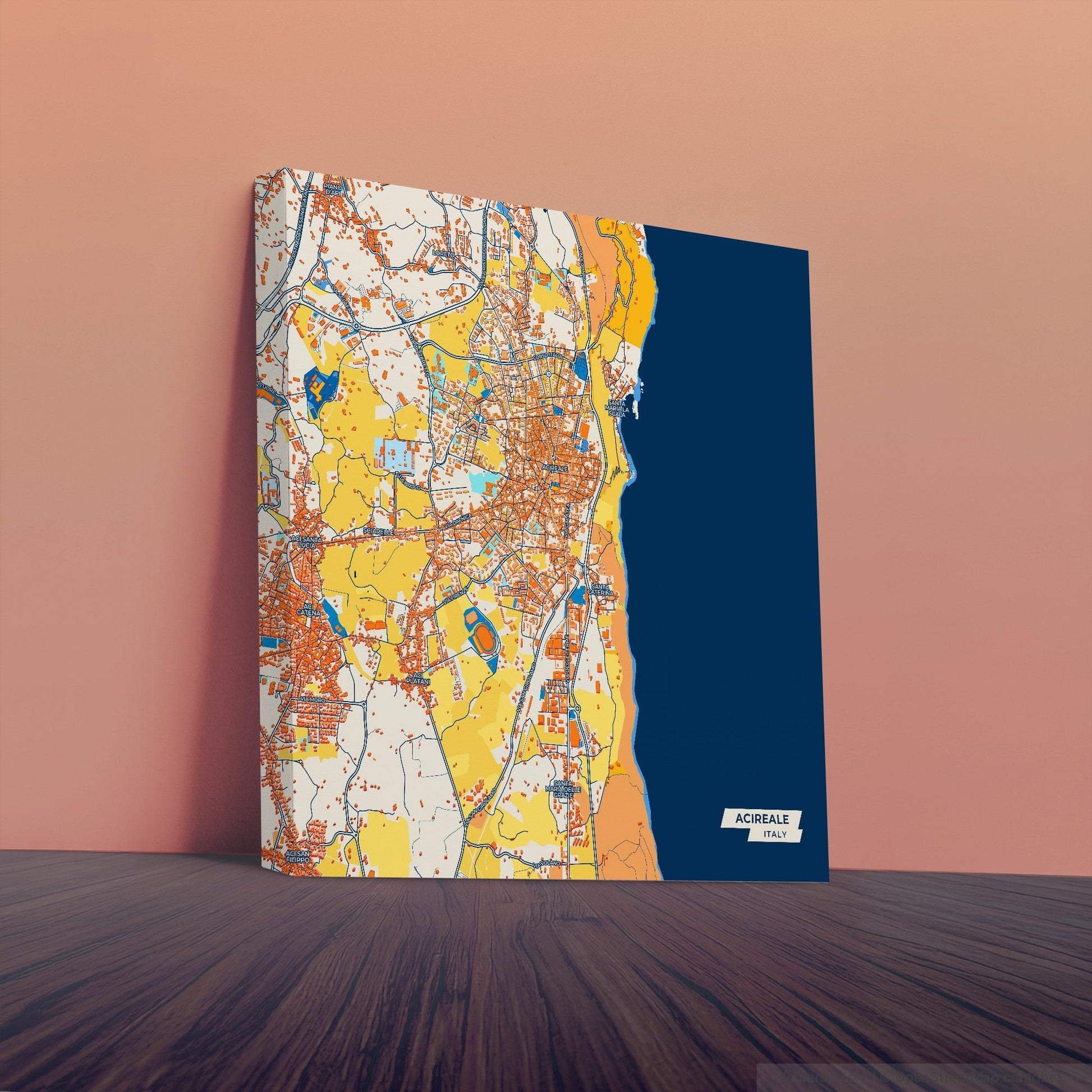 Acireale Italy Colorful City Map Canvas Print