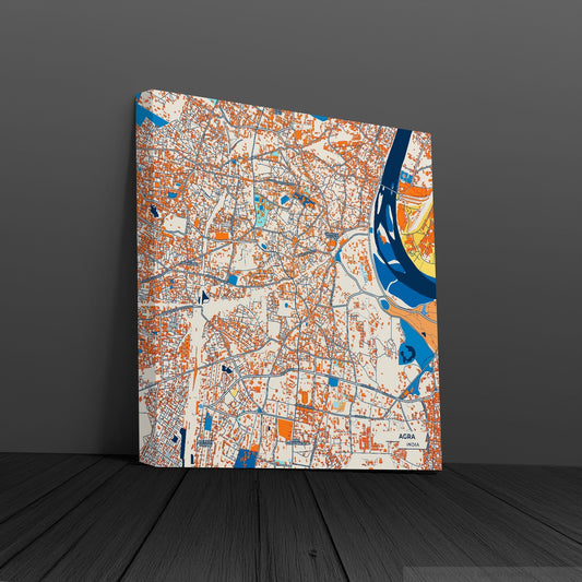 Agra India Colorful City Map Canvas Print