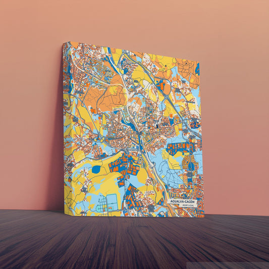 Agualva-Cacém Portugal Colorful City Map Canvas Print