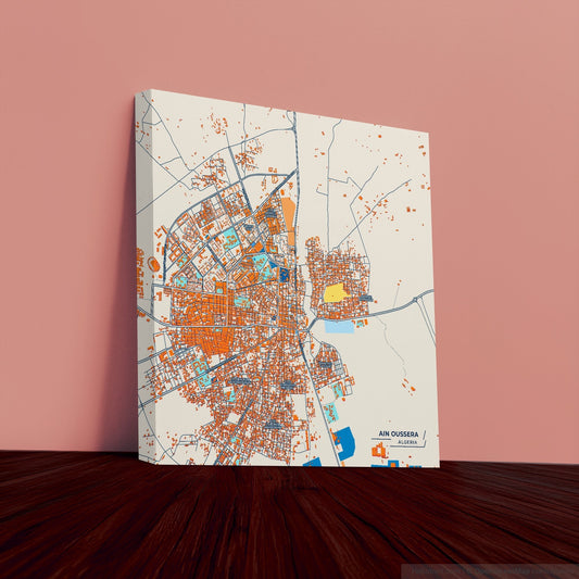Ain Oussera Algeria Colorful City Map Canvas Print