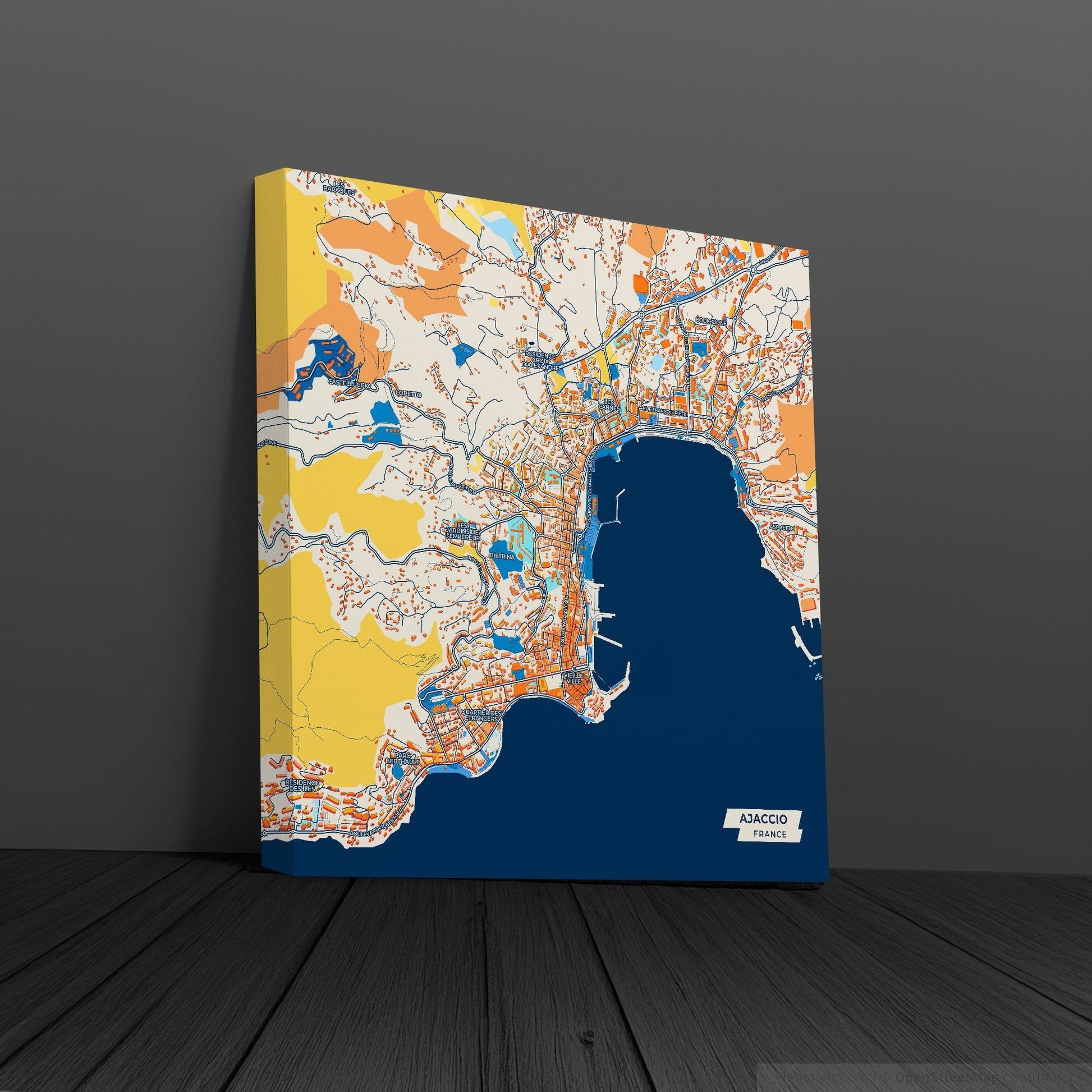 Ajaccio France Colorful City Map Canvas Print