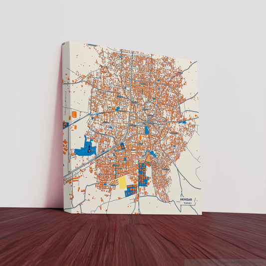 Akhi̇sar Turkey Colorful City Map Canvas Print