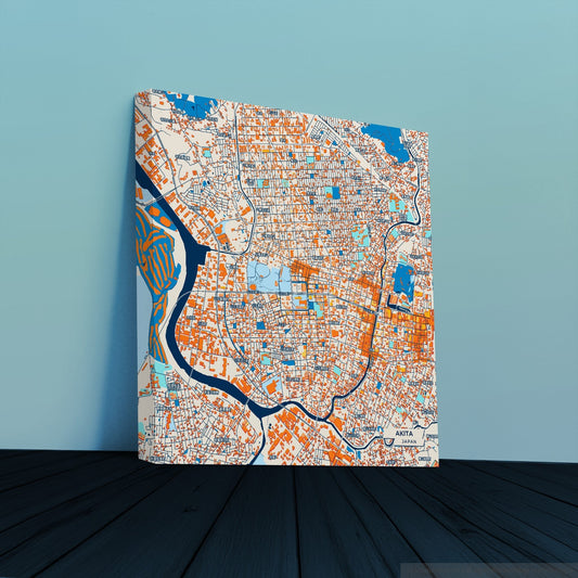 Akita Japan Colorful City Map Canvas Print