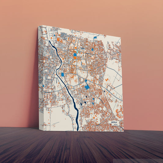 Akola India Colorful City Map Canvas Print