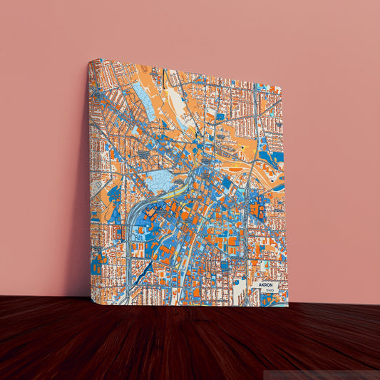 Akron Ohio Colorful City Map Canvas Print