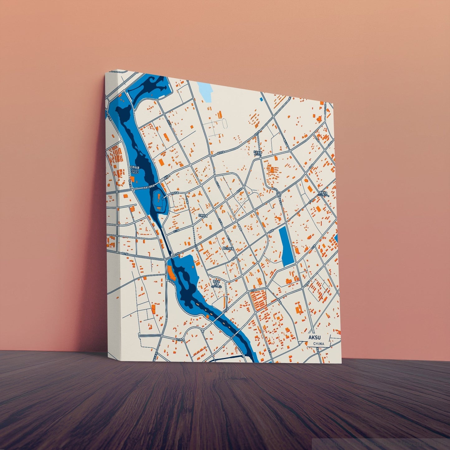 Aksu China Colorful City Map Canvas Print