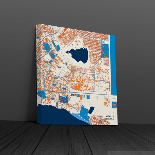 Aktau Kazakhstan Colorful City Map Canvas Print