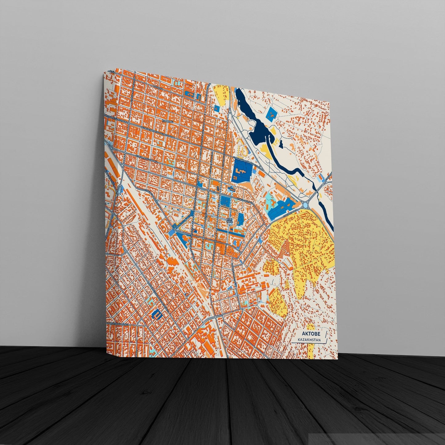 Aktobe Kazakhstan Colorful City Map Canvas Print