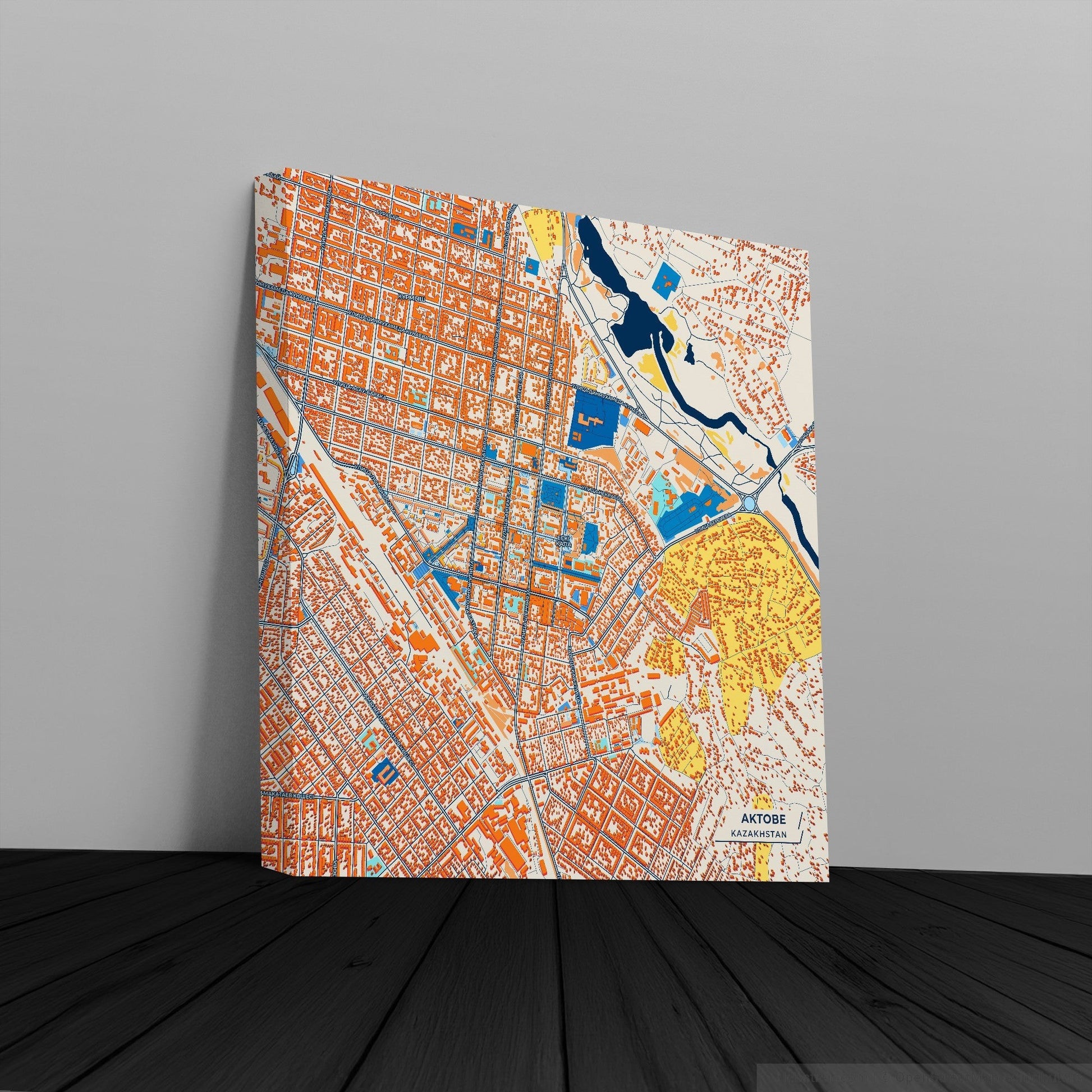 Aktobe Kazakhstan Colorful City Map Canvas Print