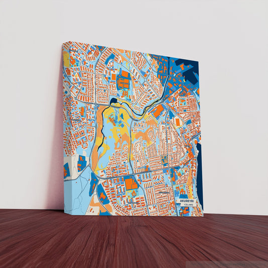 Akureyri Iceland Colorful City Map Canvas Print