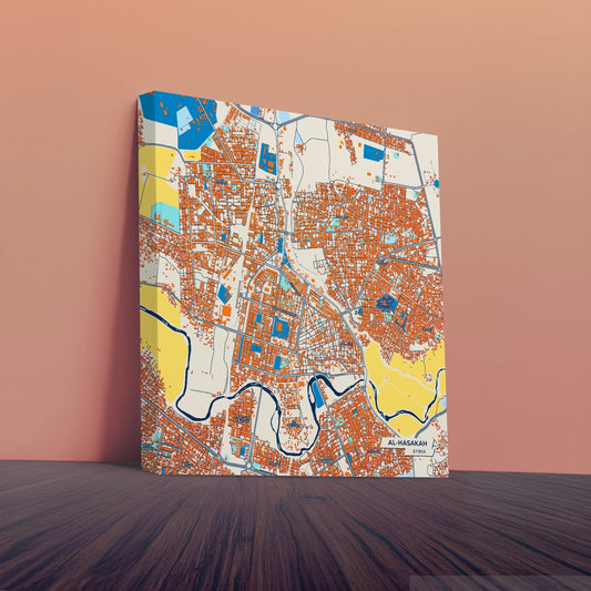 Al-Hasakah Syria Colorful City Map Canvas Print