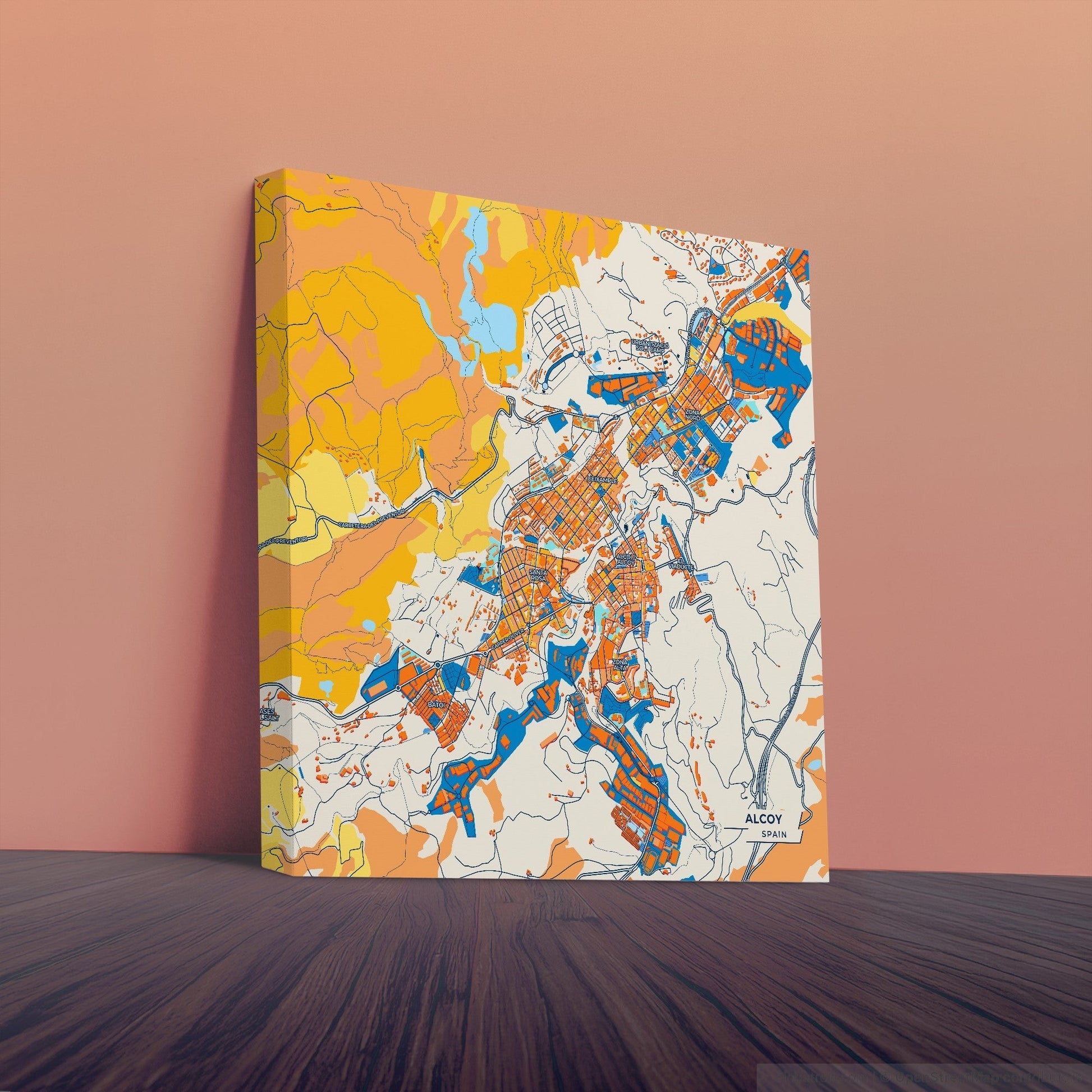 Alcoy Spain Colorful City Map Canvas Print