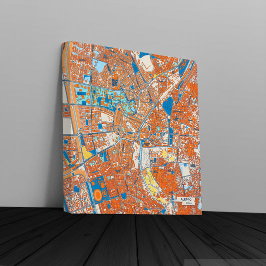 Aleppo Syria Colorful City Map Canvas Print