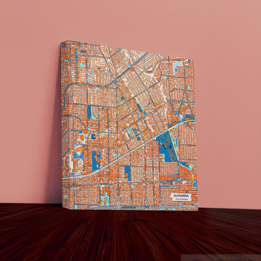 Alhambra California Colorful City Map Canvas Print