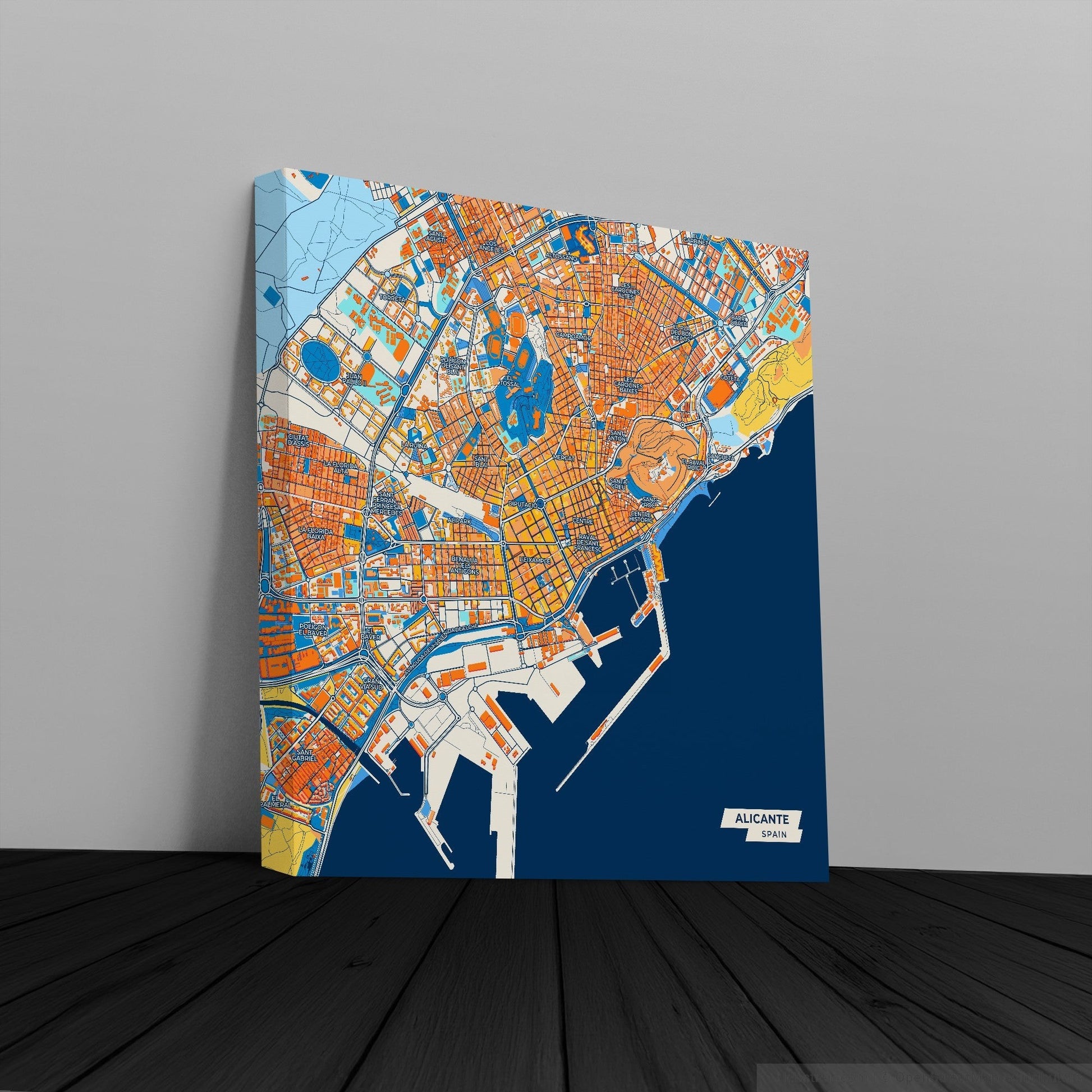 Alicante Spain Colorful City Map Canvas Print