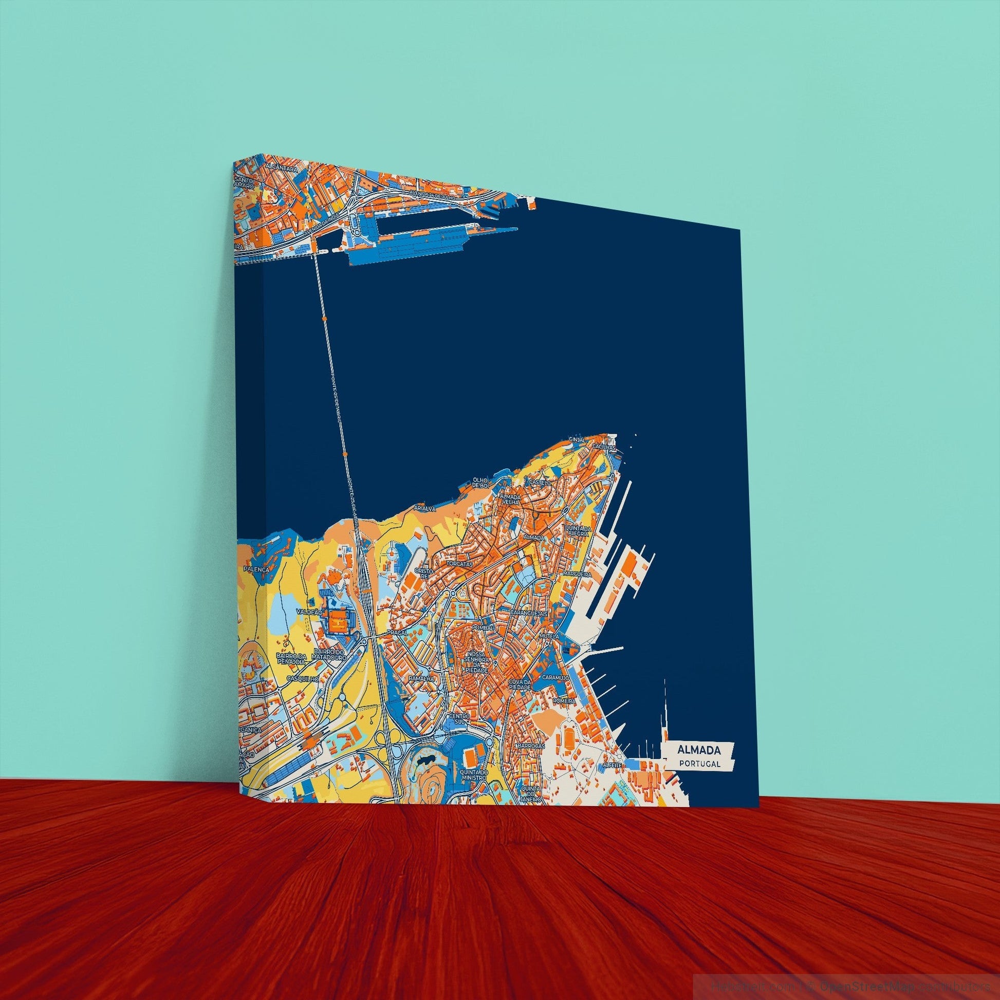 Almada Portugal Colorful City Map Canvas Print
