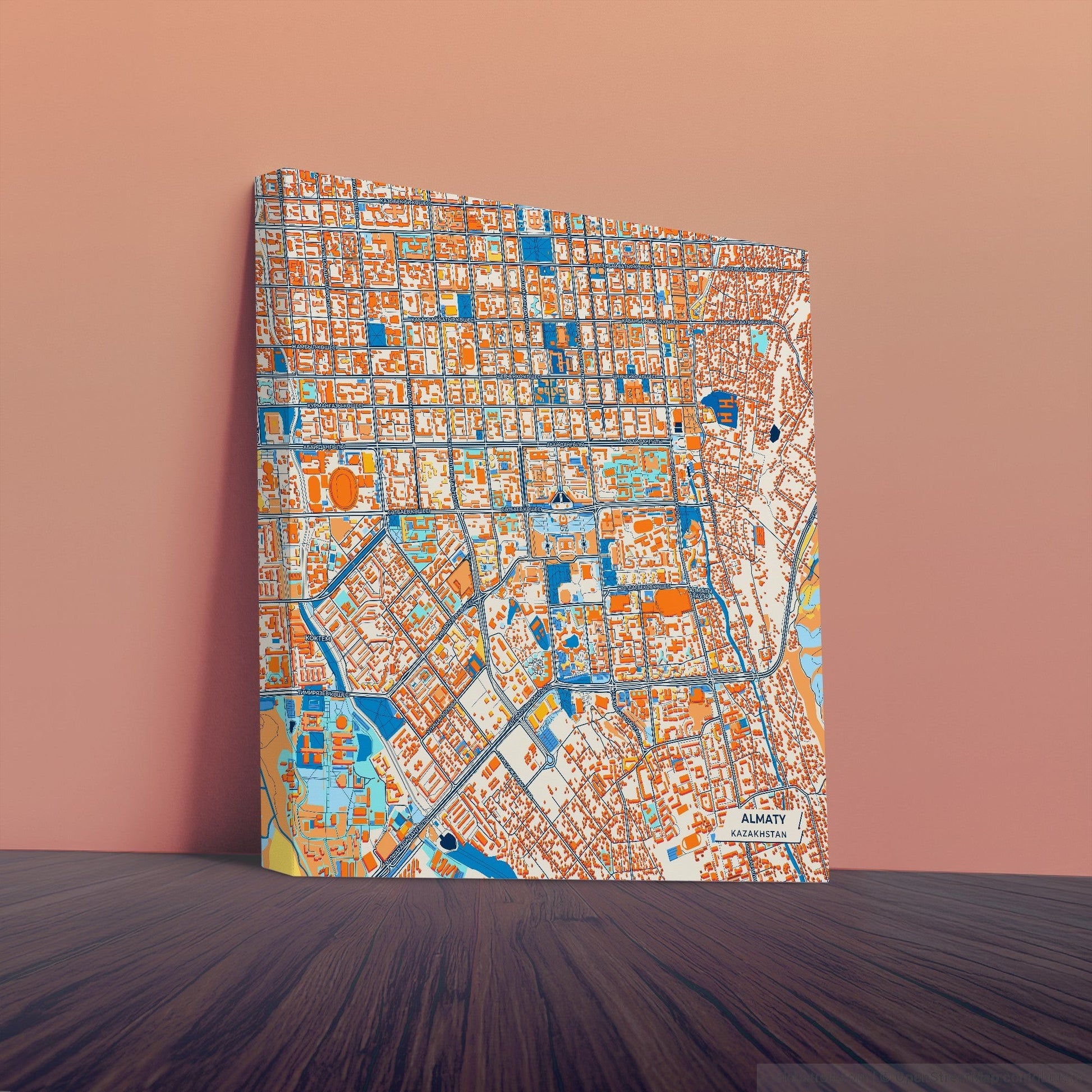 Almaty Kazakhstan Colorful City Map Canvas Print